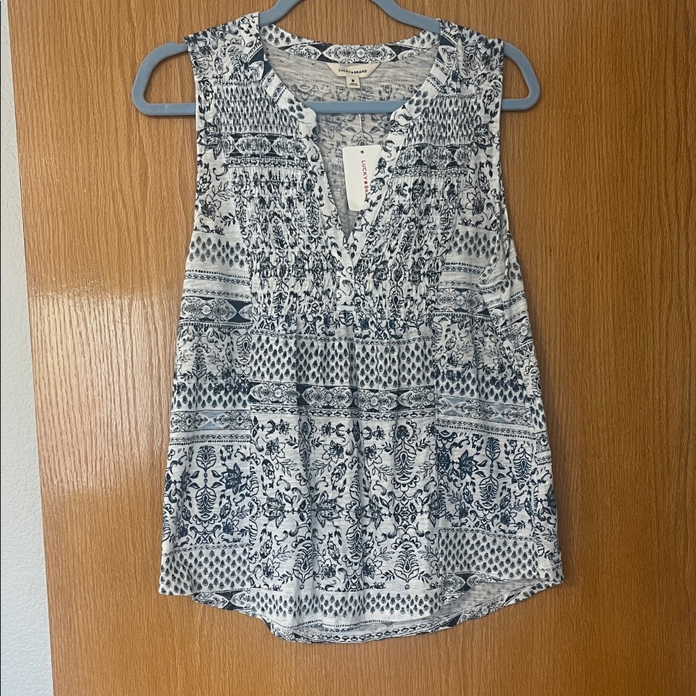 Lucky Brand Navy and White Sleeveless Shirt